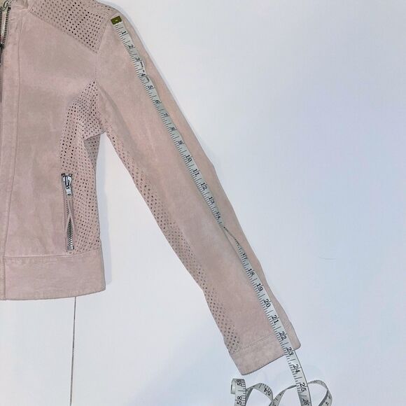 Guess Vintage Pink Suede Zip Up Motocycle Bomber Jacket Perforated Detail Y2K XS - Picture 11 of 14
